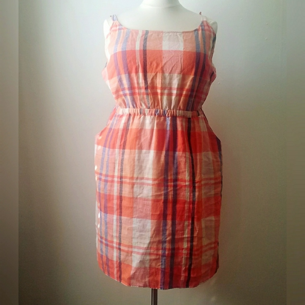 Orange plaid linen dress